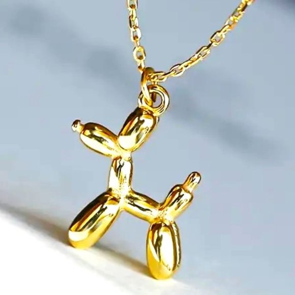 Necklace Balloon Dog Pendant Gold Chain Puppy Whimsical Fun Clown Circus Poodle - Picture 1 of 3